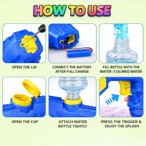 Image of GRAPHENE Holi Pichkari Automatic Electric Water Gun for Kids High Pressure Rechargeable Battery Long Range Blaster Squirt Premium Water Pistol Spray Holi Toy Gun Summer Fun Pool Outdoor 4+ Boys Girls