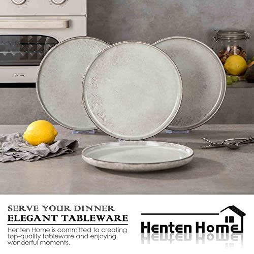 Henten Home Ceramic Dinner Plates, 10 Inch Large Porcelain Steak Plates Set Of 4, Fluted Round Pasta Plates For Kitchen, Salad Serving Stoneware Dishes, Reactive Glaze, Scratch Resistant (Grey) #TOP4