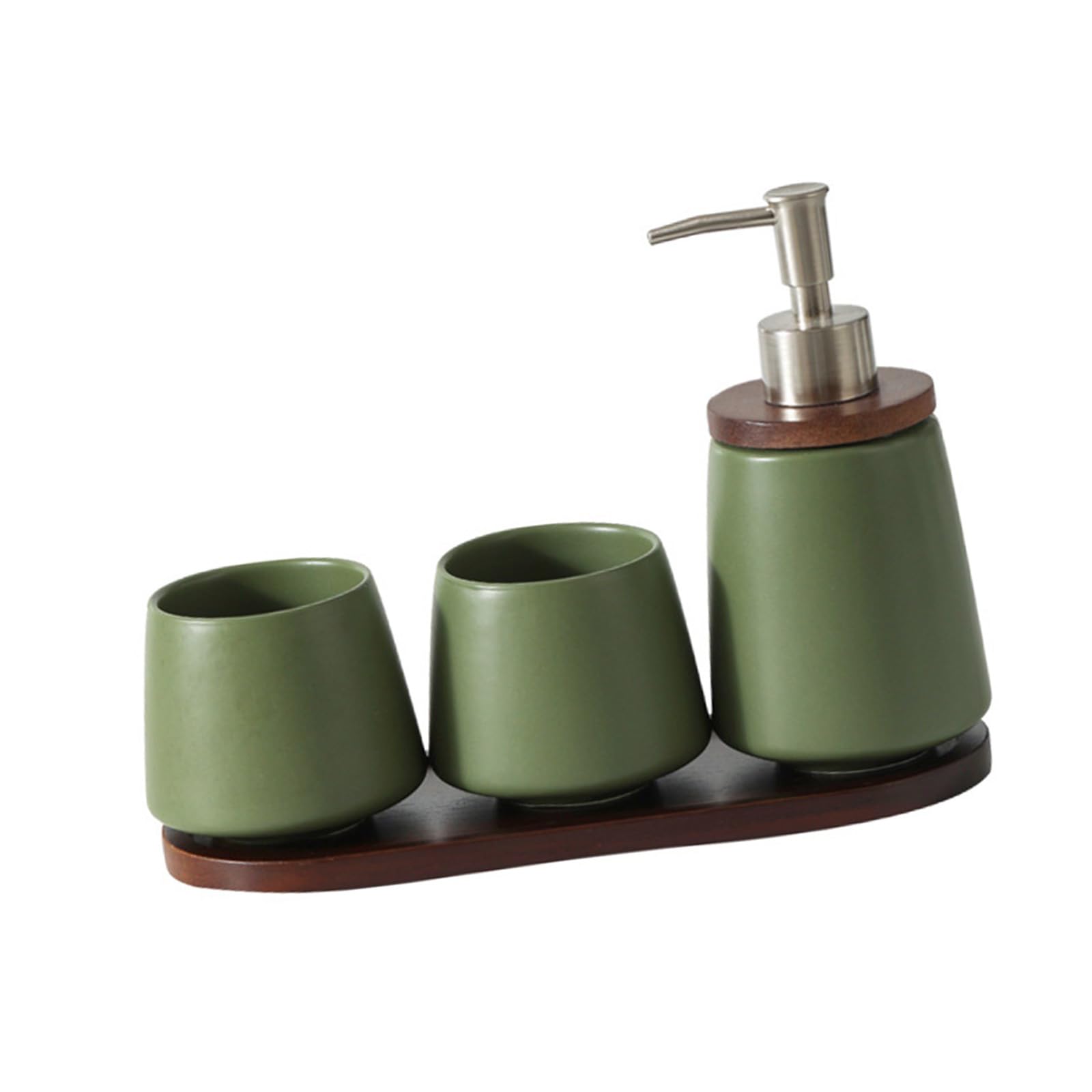Qusinfc Ceramic Mouthwash Cup Liquid Soap Dispenser with Wooden Stand for Home and Boutiques Hotel Countertop Display Toothbrush Cup and Soap Despenser