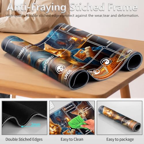 Image of for MTG Playmat with Card Storage Bag,Non-Slip Rubber Base & Smooth Surface 27.6x15.7in,Beginner-Friendly Magic Mat for Commander Deck,Cats Playing Cards-1