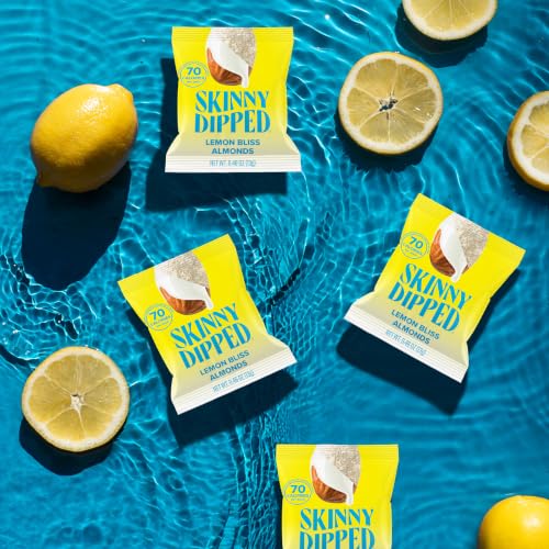 Image of SkinnyDipped Lemon Bliss Almonds Mini Snack Packs | 24 Pack | Crunchy Whole Almonds Thinly Dipped in Yogurt | Plant Protein Snack Packs
