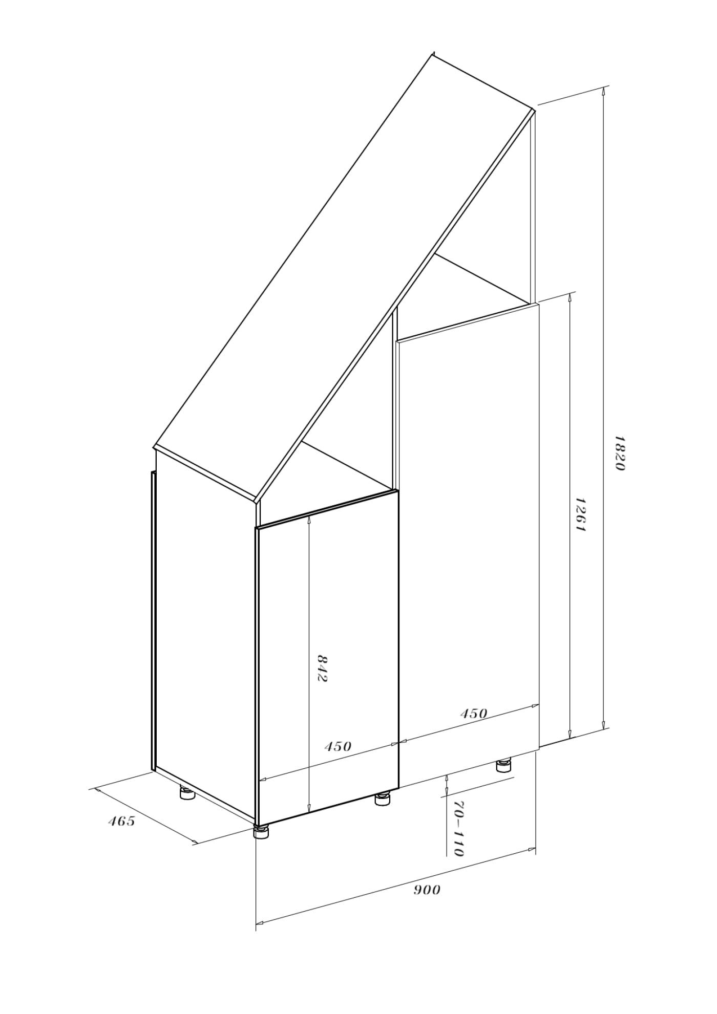 VDD – Fachschrank – Schrägwandschrank – Wandschrank – Weiß – Für Dachschrägen geeignet