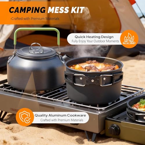 Image of NILKANTH Camping Cookware Outdoor Kettle Pot Pan Utensil Backpacking Out Bag Cooking Picnic Cookset for 2 Person (Black)