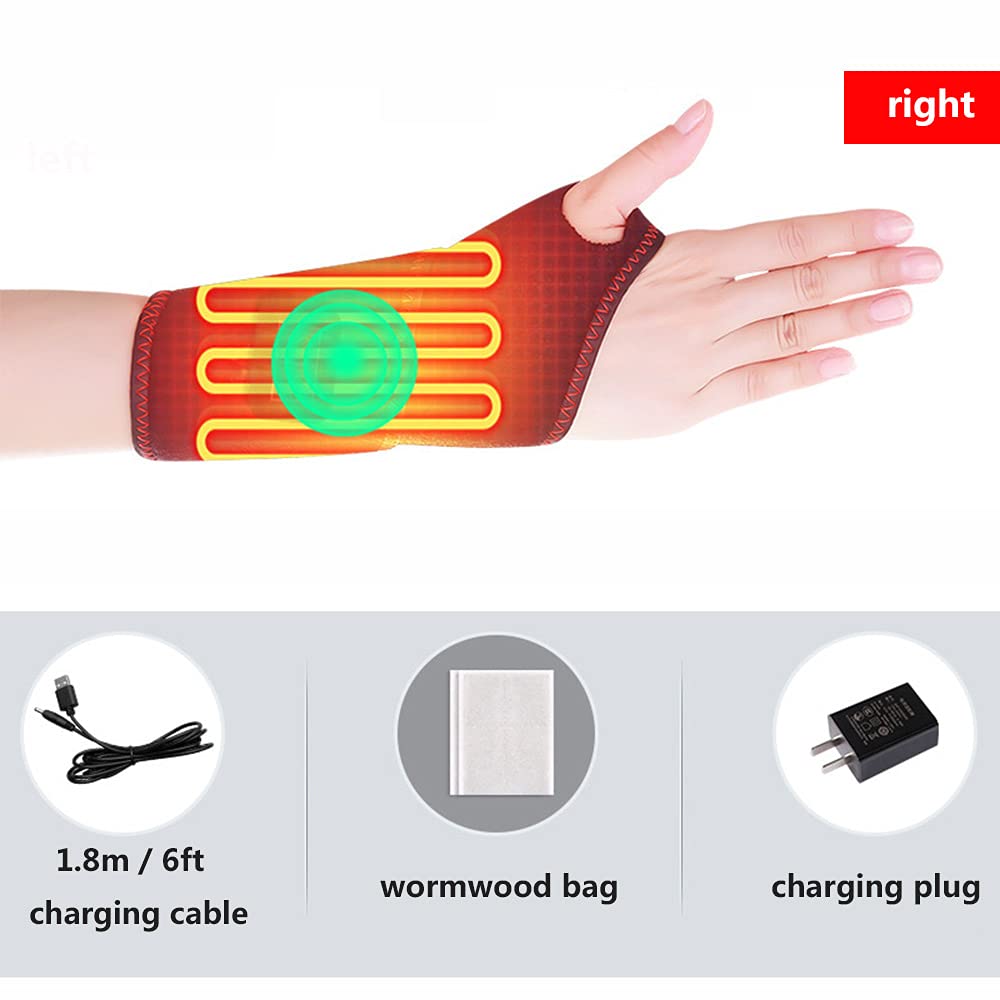 Fascia per Tutore Riscaldato per Polso, Riloer 3 Livelli Regolabili per Alleviare il Dolore Fascia per Tutore Riscaldato per Polso con Ricarica USB DC, Mano Giusto con Funzione di Massaggio