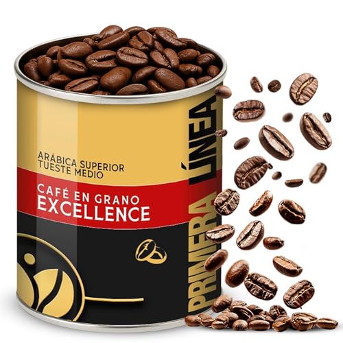 CAFE PRIMERA LÍNEA | Café en Lata Grano Natural 500 gr Gourmet Exclusivo | 100% ARABICA | Tueste Medio | Sabor Único y Auténtico | Ideal para Máquinas Espresso | Intensidad Media y Retrogusto Suave