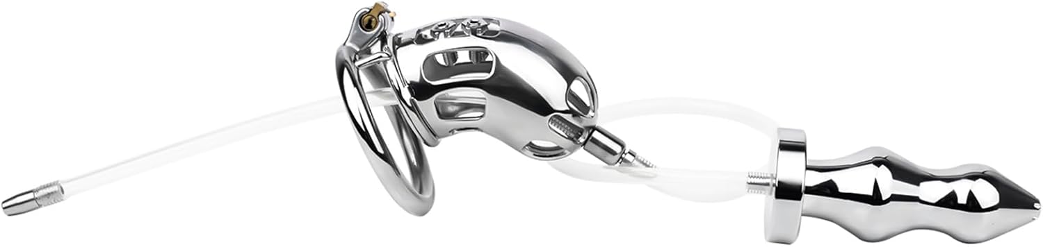 Male Chastity Device Metal Chastity Cage with Urethral & Anal Plug - Small Male Cock Cage with Closed Ring Bondage Penis Cages Adult Sex Toy (40MM Ring)
