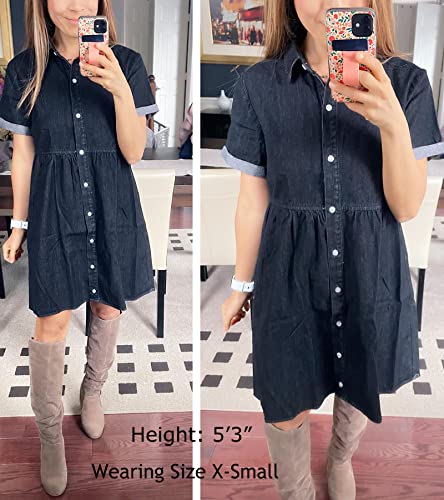 luvamia Women's Casual Short Sleeve Button Down Tiered Denim Babydoll Jean Dress3