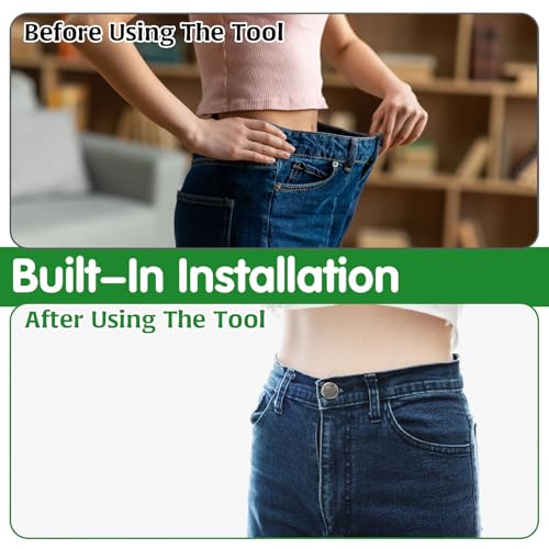 10Pcs Black Elastic Waistband, Jean Waist Tightener Tool Waist Adjuster Pants Waist Extender Waist Extenders Supplies, Pants Button Tightener with 20 Buttons, 1 Sewing Kit &1 Thread Hook3