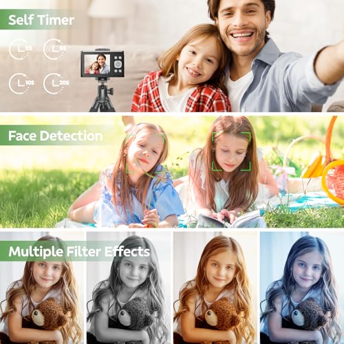 Digital Camera, FHD 1080P Kids Camera Autofocus 50MP Point and Shoot Digital Cameras with 32GB SD Card, 16X Zoom Anti Shake, Two Batteries, Lanyard, Compact Small Camera for Kids Boys Girls Black - Thumbnail 6
