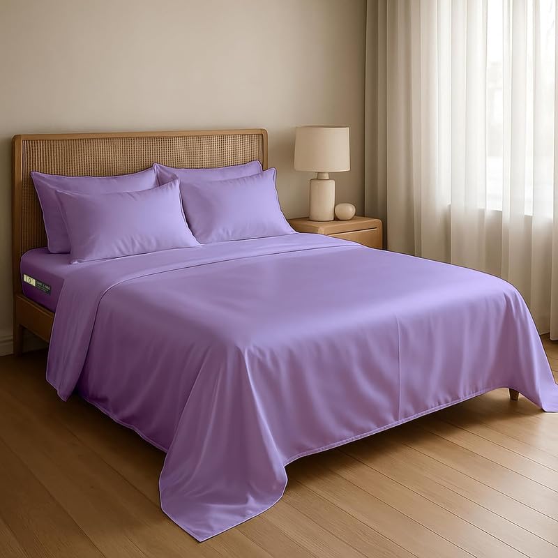 Image of Day Care-Luxury Satin Flat Double Bed (90x100 Inchs) Bedsheet|Ultra Soft Silky Smooth Touch|Breathable, Lightweight & Skin Friendly|Wrinkle Resistant|Levender