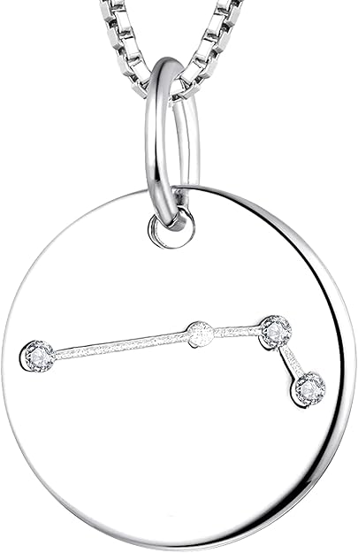 Women's Constellation Necklace Sterling Silver Zodiac Jewelry Astrology Coin Horoscope Pendant