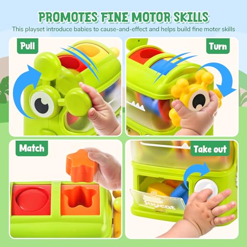 Image of JoyCat Monster Eating The Shapes, Interactive Shape Sorter Toy for Toddlers 1-3, with 6 Rattle Shape Blocks and 2 Levers, Montessori Color Matching & Sorting Learning Toys, Gifts for 1 2 3 Year Old