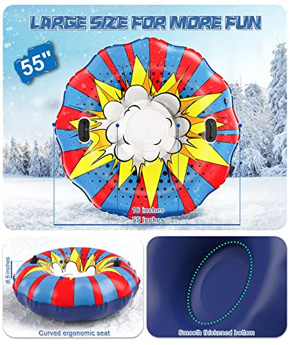 Epn Snow Tube, 55" Extra Large Snow Sled With 1 Mm Heavy-Duty Thickened Bottom Higher Sturdy Handles Cold-Resistant Pvc Inflatable Sled Toboggan For Kids Adults Sledding Skiing Winter Outdoor Fun Toys #TOP1