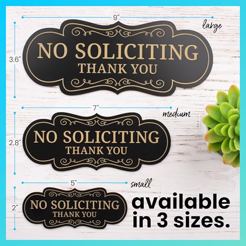 Image of ExcelMark Premium No Soliciting Sign for House - Made in the USA (Small - 2 inchx 5 inch, Black with Gold Letters)