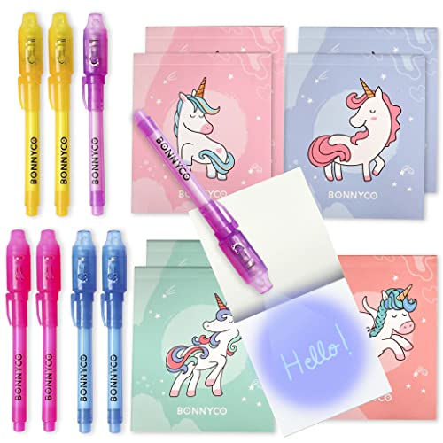 BONNYCO Bolígrafo Tinta Invisible y Libreta Unicornio Pack x8 Detalles Cumpleaños Niños, Regalos Cumpleaños Niños Colegio, Piñatas de Cumpleaños | Regalos Fiesta Cumpleaños Infantil