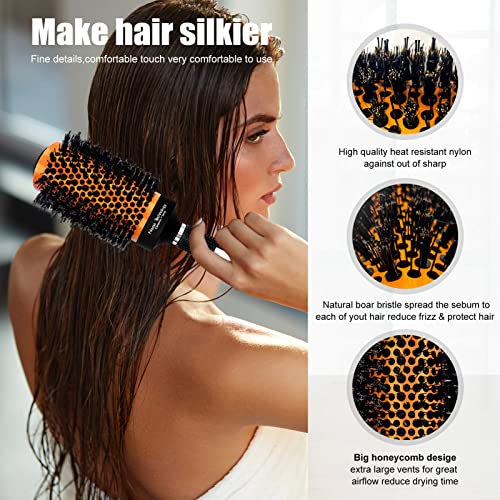 Round Brush Set For Blow Drying, Ceramic Ion Thermal Barrel Brush, 4 Different-Sized Boar Bristle Round Hair Brush And Curved Vented Brush, Round Brush Set For Straightening, Add Volume & Shine #TOP2