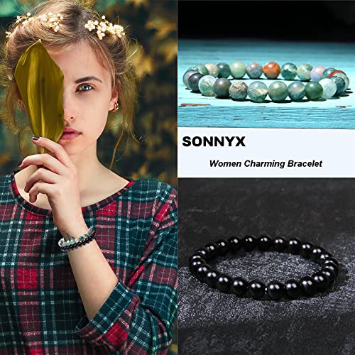Sonnyx 15 Pcs 8Mm Gorgeous Semi-Precious Gemstones Bracelets Round Beaded Bracelets For Women Men Stone Crystal Healing Stretch Beads Bracelet Unisex #TOP4