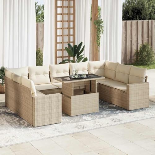 Vetnasa Juego de sofás jardín con Cojines Beige 10 pzas ratán sintético Mobiliario, Muebles de jardín, Conjuntos de jardín Beige 94,7 KG