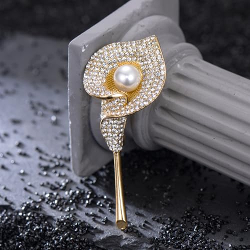 Image of 14K Gold-Plated Flower Brooch Pins Crystal Rhinestone Flower Brooch Pin Accessories Christmas Birthday Gift for Women