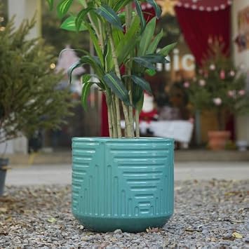 Large Ceramic Planter XL Round Planter with 100% Frost-Proof and Handmade 41 cm Diameter Flower Pot Large Outdoor Retro Flower Pot Glazed with Drainage Hole for Garden Patio Living Room Green