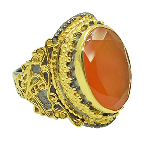 Bague cornaline naturelle argent 925 plaqué or rhodium noir RI-4213-A