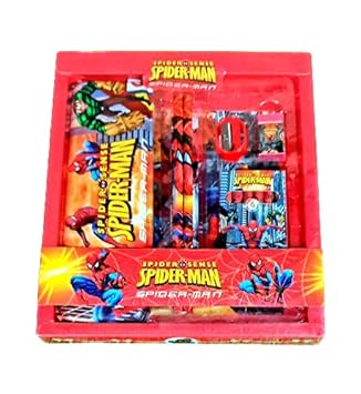 The Ethnicity Cartoon Printed Stationary Set kit with 1 Pencil Box, 2 Pencils ,1 Eraser, 1 Scale,1 Sharpener and Crayon Set for Kids Boys Girls for 3 Years and Above (Spiderman)