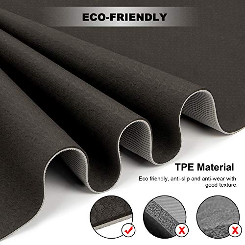 Devonlosky Yoga Mat, Non-Slip Eco Friendly Exercise Yoga Mat For Men And Women, 1/4-Inch Thick High Density Pro Mat With Carrying Strap For Yoga Pilates And Fitness Exercise (Black/Gray) #TOP2