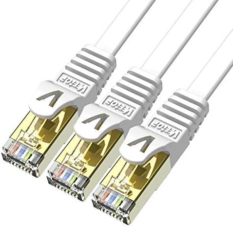 Veetop 0.5m 3Pack Flat Cat7 Ethernet Cables High Speed 10Gbps RJ45 Network Ethernet Cable with STP Copper Wires Shielded & Gold Plated Connector for Router Modem Switch(White)