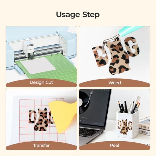 Image of HTVRONT Leopard Permanent Vinyl 10 Pack Compatible with Cricut Machines | Animal Pattern Permanent Vinyl Sheets, 12 inch X 10 inch, 2 Transfer Paper, Cheetah Cow Print Adhesive Sheets, For Crafting Projects