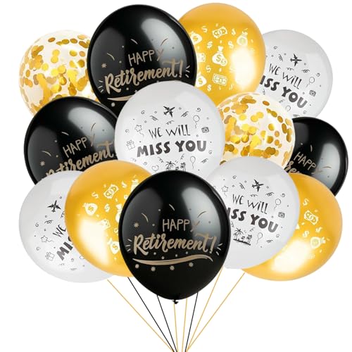 Decoracion Jubilacion Balloons - 20 Pcs 12 Inch Black Gold and White Feliz Jubilación Decor Set,We Will Miss You for Office Mujer Hombre Farewell Party Decor