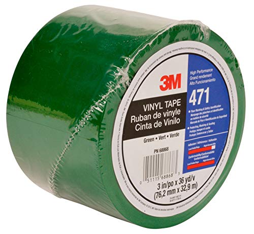 3M Vinyl Tape 471, 3 in x 36 yd, Green, 1 Roll, Green Floor Tape, Paint Alternative for Floor Marking, Social Distancing, Color Coding, Safety Marking