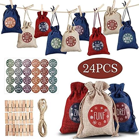 Advent Calendar for Filling, 24 Pieces, Individually Fillable Christmas Calendar 2021 Gift Bags Set, DIY Gift Bags for Families, Children, Adults, Christmas Decoration V49B Cover