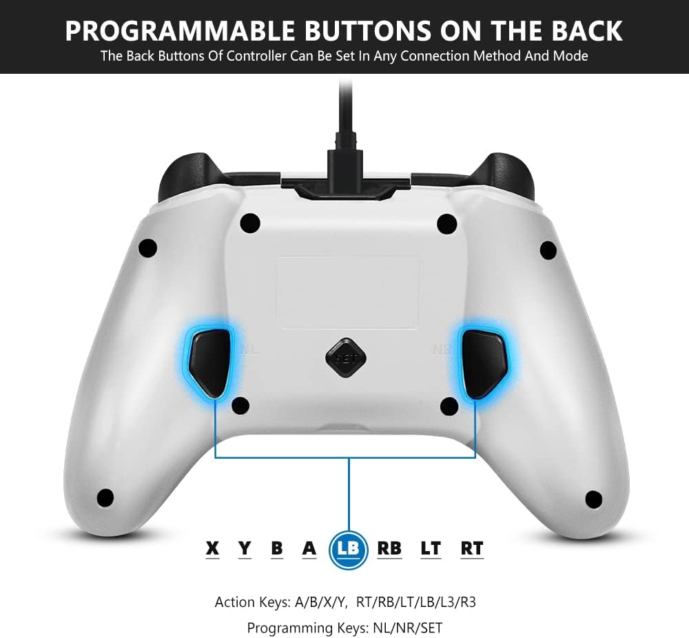 Replacement for Xbox One Wired Controller, USB Gamepad Joystick Controller for Xbox One/S/X/PC Windows10 with 3.5mm Audio Jack, Back Button Attachment, Turbo Key (White)