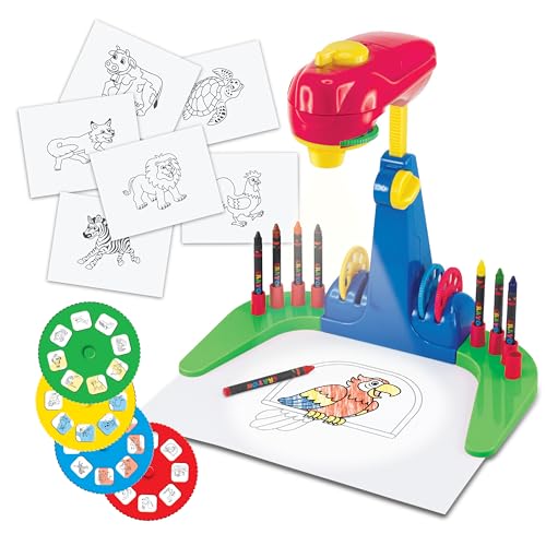 Thin Air Brands Drawing Projector for Kids 3 & Up Preschool Tracing Projector Kit Includes 32 Animal Drawings on 4 Sturdy Discs 8 Crayons & 1 Pad of Drawing Paper for Fun Play-Based Learning