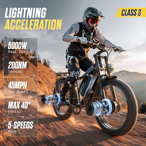 Image of 6000W Electric Bike for Adult, 60V 20Ah Dual Motor Ebikes, Max 50MPH Up to 100 Miles Range, 26 inch Fat Tire Electric Bicycles for Men Women