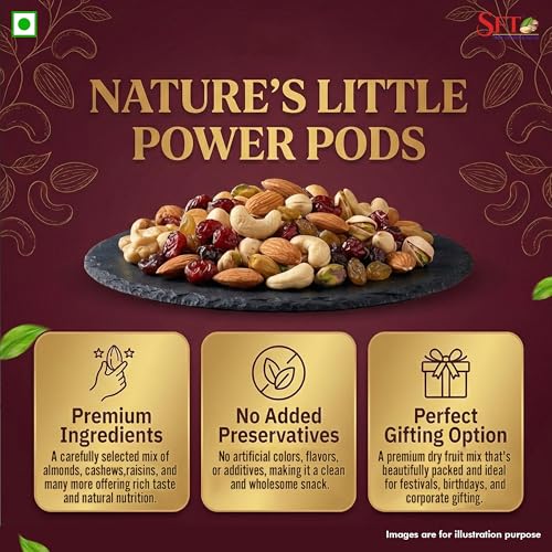 Image of SFT Premium Mixed Dry Fruits & Seeds (9 In 1) Pack 500Gm | Nutritious Snack with Almonds, Cashews, Diced Dates, Black Raisins, Green Raisins, Amla Candy, Cranberry, Pumpkin & Sunflower Seeds | Resealable Pack for Freshness