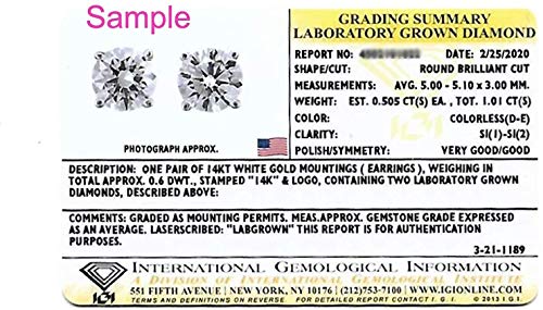 0.5 Carat Lab Grown Diamond Stud Earrings In 14K White Gold (1/2 Cttw, D - E Color) 4-Prong Basket, Secure Screw Back By Beverly Hills Jewelers #TOP1