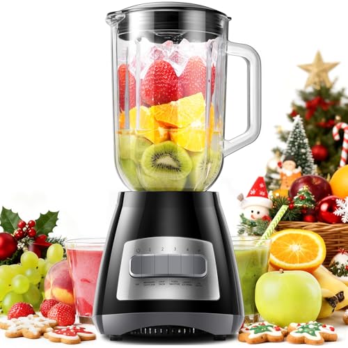 SHARDOR Standmixer, 700 W Spitzenleistung smoothie maker mit 1,5-Liter-Glasbehälter, Edelstahl 6-Klingen, 5 Geschwindigkeitsstufen für Milchshakes, Smoothies, Säfte und Eisgetränke, schwarz