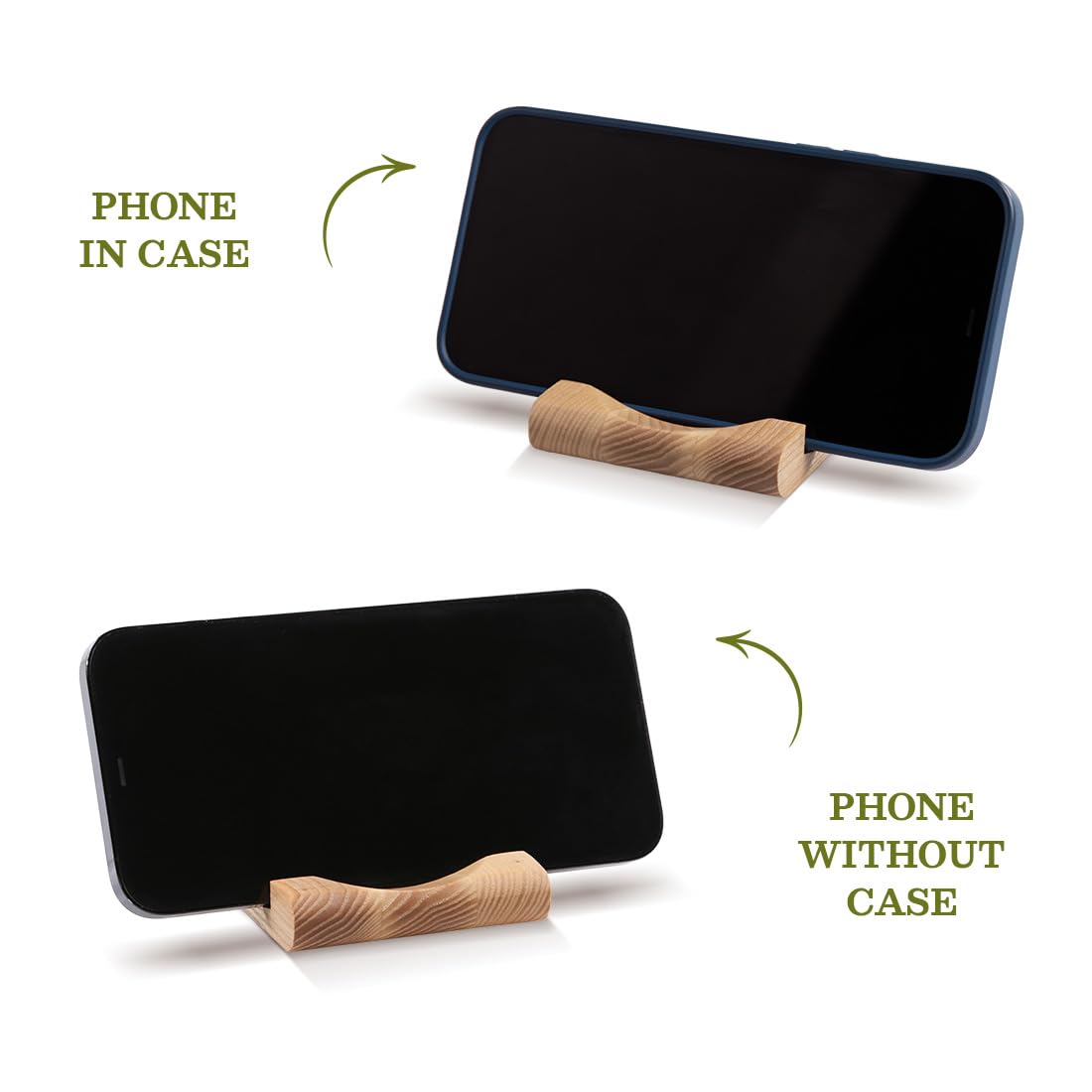 Holz-Handyhalter für Telefon und Tablet - Phone Holder Schreibtisch, Phone Stand, Universelles Set aus 2 Haltern für Smartphones und Tablets aus natürlichem Holz