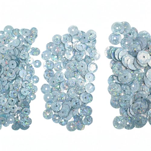 John Bead 700pcs 6/8/10mm Sky Blue Flat Round Plastic Assorted Loose Sequins Spangles Hologram with Hole for DIY Crafts Making Sewing Embroidery Clothes Decoration