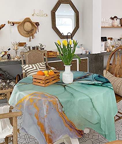 Warm Tour Marble Table Cloth Square Waterproof Tablecloth Teal Turquoise Gold Texture Washable Table Cover Mat For Kitchen Dinner Holiday Party Picnic #TOP3
