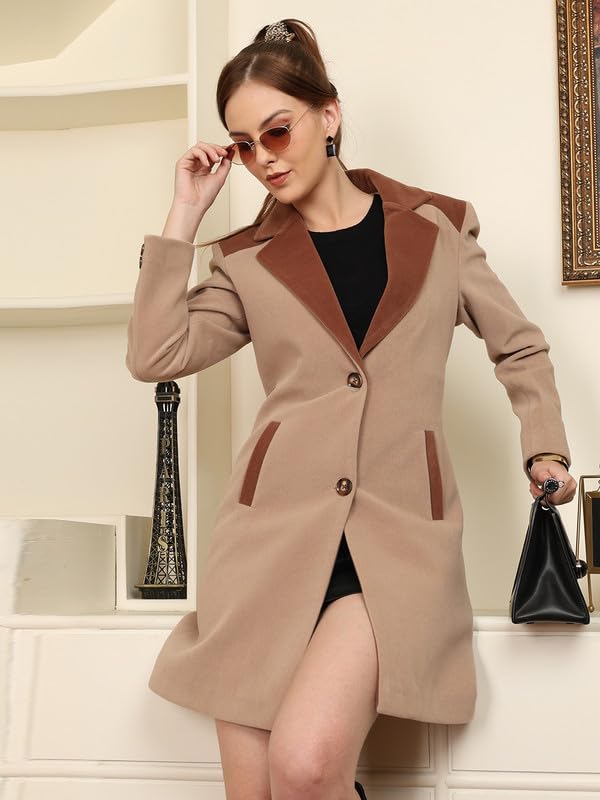 Image of PLAGG Women's Notched Lapel Long Overcoat