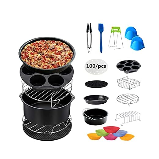 Accesorios Freidora Sin Aceite, 13 Piezas Kit de Accesorios, Para Freidora de 4,5L-5,2L De Aire, Cubo Para Tartas de 8 Pulgadas ( Diámetro 20 cm ), Molde Para Respostería, Bandeja Para Pizza.