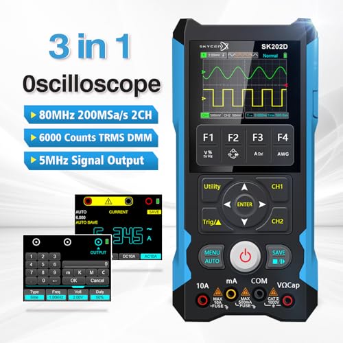 Image of ET202D 3 in 1 Handheld Oscilloscope Multimeter DDS Generator, 2 Channels, 80MHz Bandwidth, 200MSa /s Sampling Rate, 6000 Counts, Voltage, Current, Capacitor, Resistor, Diode Test