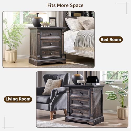 Image of 26 inchH Night Stand Set of 2, 23.6 inchW Wooden End Table with Charging Station