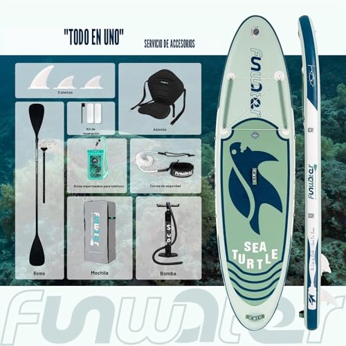 Miniatura 4 de Funwater Tabla De Surf De Remo, Hinchable, Accesorios Completos, Ajustable, Bomba, Mochila De Viaje Para Teléfono, Bolsa Impermeable, Aletas, Asiento De Kayak