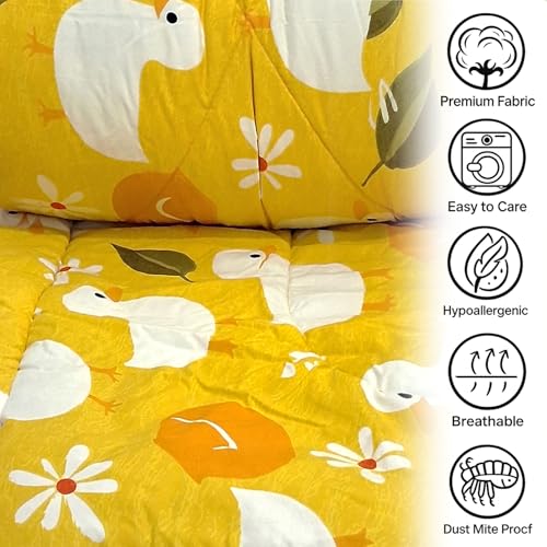 Image of MORADO Glace Cotton AC Comforter /Blanket /Quilt for Double Bed | Ultra Soft & Lightweight | All Season Reversible Comforter | Cozy Bedding for Home & Hotel | Size 90x100 Inches,Yellow & Duck,Double