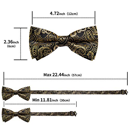 Image of DiBanGu Paisley Pre-Tied Bow Ties for Men Silk Adjustable Bowtie and Pocket Square Cufflinks for Wedding Party