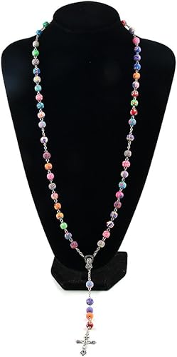 Miniatura 4 de YEYULIN Rosario de cuentas de arcilla polimérica collar largo de aleación con cruz de aleación joyería católica cristiana rosario solo para mujer
