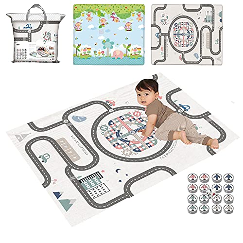 ベビーマット ベビープレイマット 200*180*1cm 飛行碁付き 軌道 猿 山 両面使用可能 折り畳み式 防水防汚 防カビ 滑り止め 赤ちゃん 遊べる ラグマット 衝撃緩和 新生児 安全無毒 装飾用 VIPITH (軌道と猿)